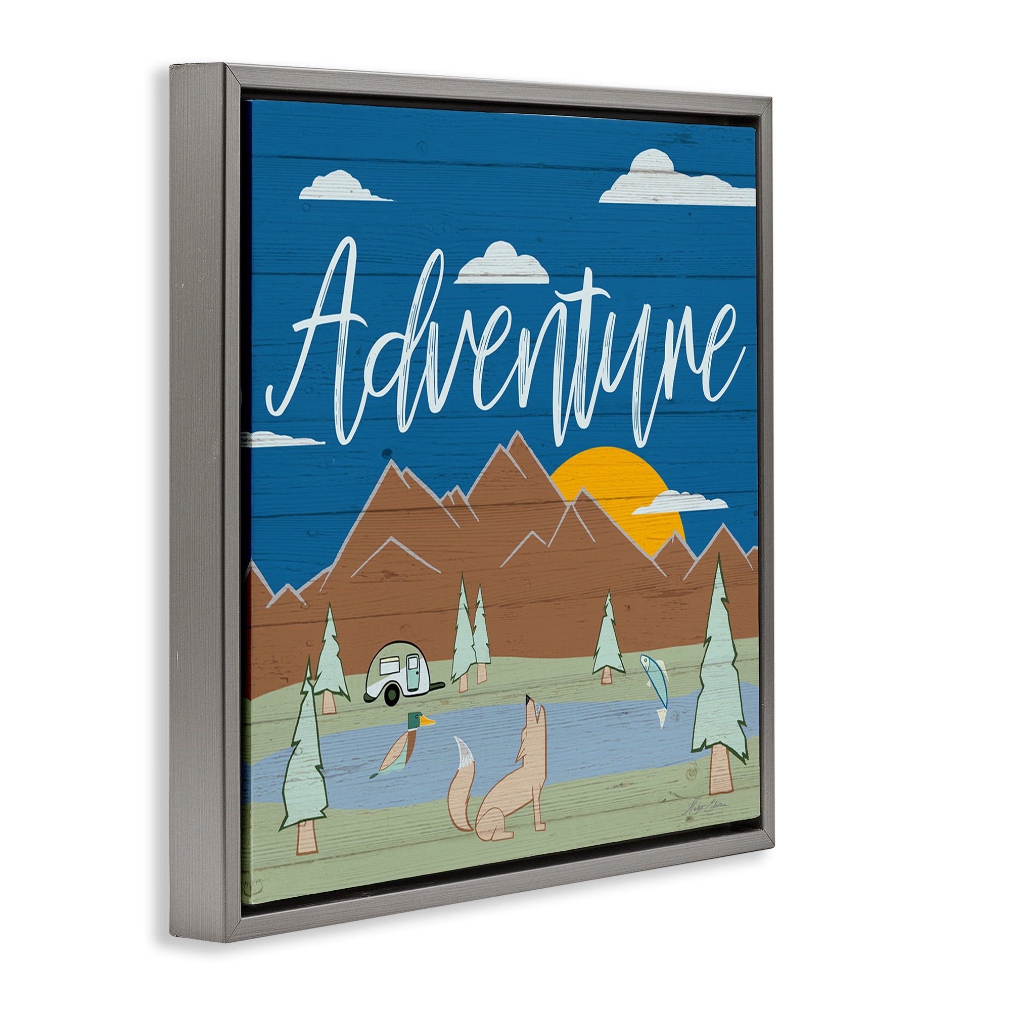 Stupell Industries Rustic Adventure Landscape Landscape & Nature Painting Gray Floater Framed Canvas Art Print Wall Art, 25 x 25