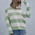 thumbnail image 4 of Womens Long Sleeve Shirts Casual Loose Fit Striped Tops Knit Pullover Sweaters Green L, 4 of 9