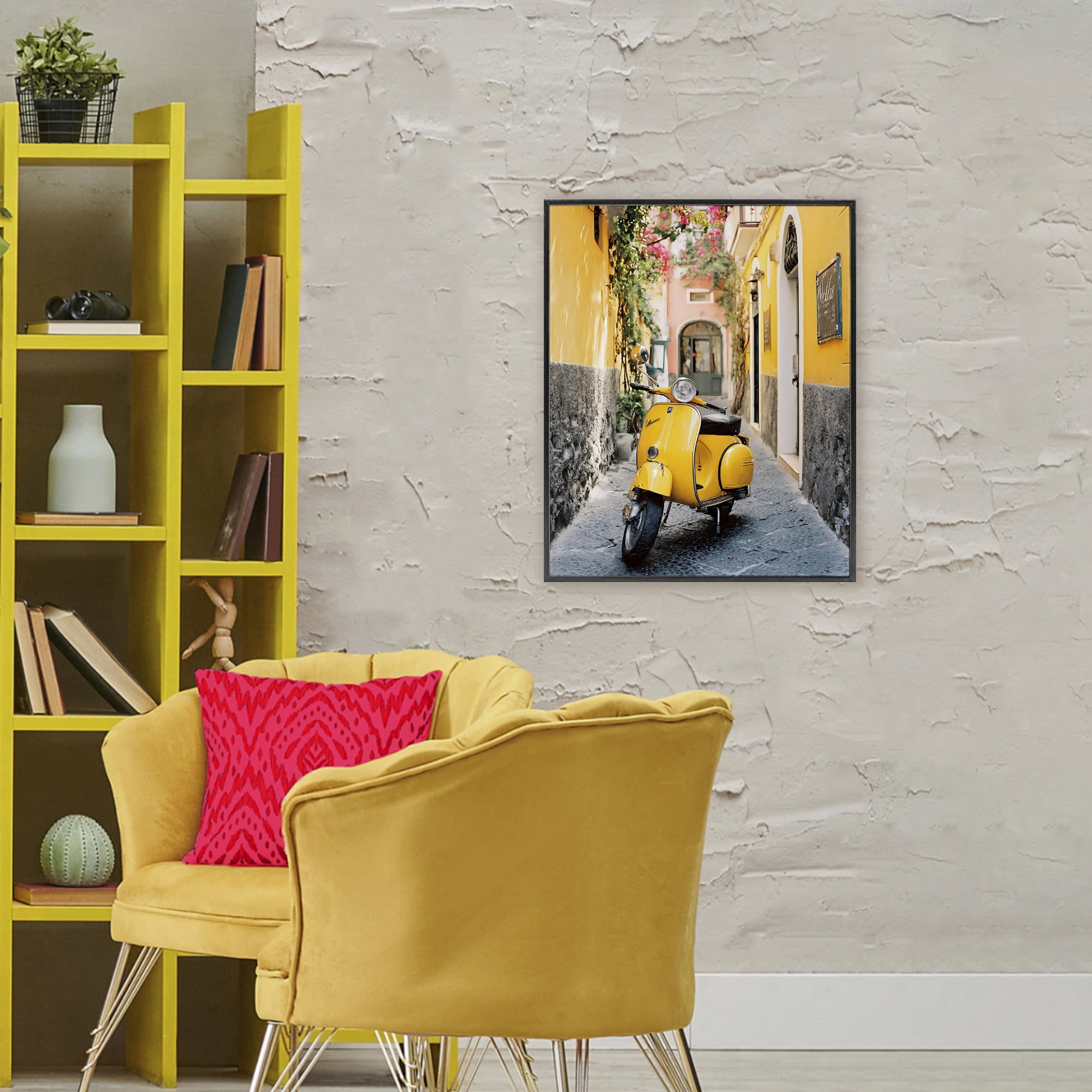 Stupell Industries Yellow Moped in Alley Black Framed Giclee Art, design by Franklyn Gregory