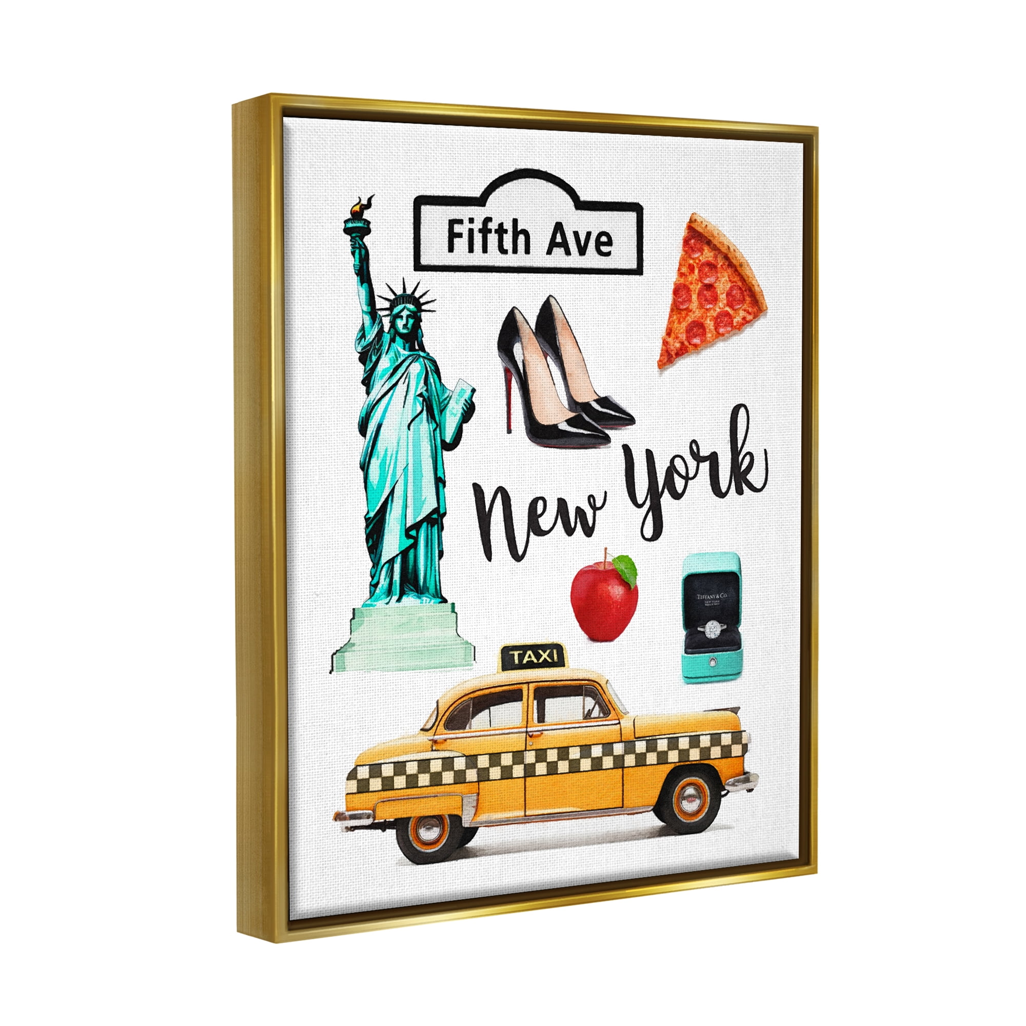 Stupell Industries New York Glam Travel Town & City Painting Gold Floater Framed Canvas Art Print Wall Art, 25 x 31