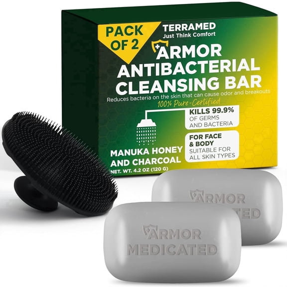 Antibacterial Soap Antibacterial Hand Soap for All Skin Types | Kills 99.9% of Germs & Bacteria | Helps with Back Acne, Body Odor & Skin Irritation | Manuka Honey Charcoal Soap with Scrubber