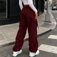 thumbnail image 4 of Axiiglly Cargo Pants for Women, Casual Drawstring Elastic Waist Wine Work Pants with Multi Pockets, Baggy Stretchy Straight Leg Hiking Streetwear, XXS-2XL, 4 of 9