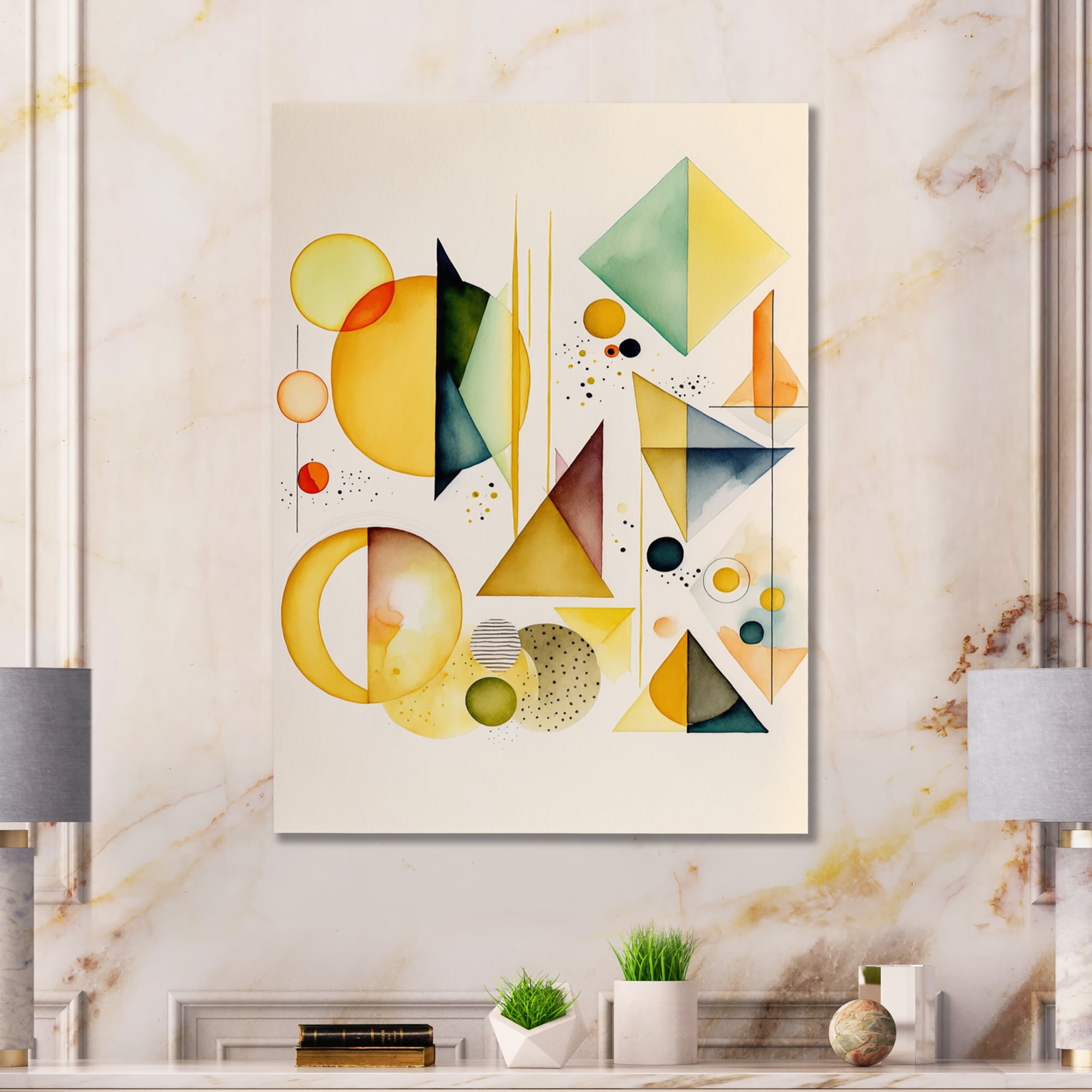 Designart Yellow Multi Shape Abstract I Canvas Wall Art