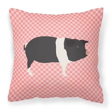 Carolines Treasures Hampshire Pig Pink Check Fabric Decorative Pillow - 14 x 14 in.