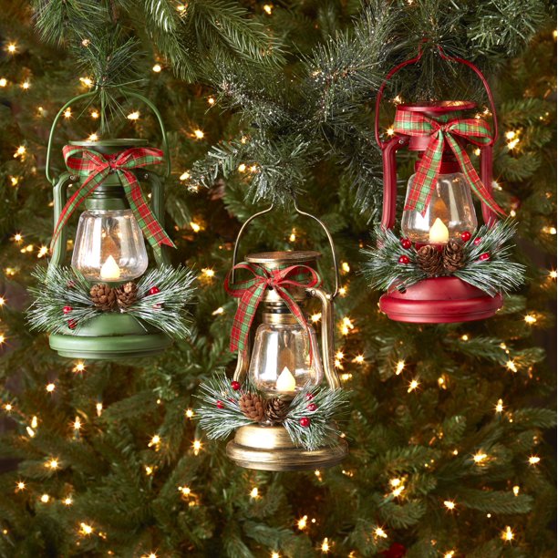 Ornament lanterns Oversized Lantern Ornaments for Christmas with Vintage Candle Look