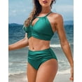 thumbnail image 3 of Charmo Womens Keyhole Bikinis Two Piece Swimsuits Ruched Tummy Control Bathing Suits, 3 of 6