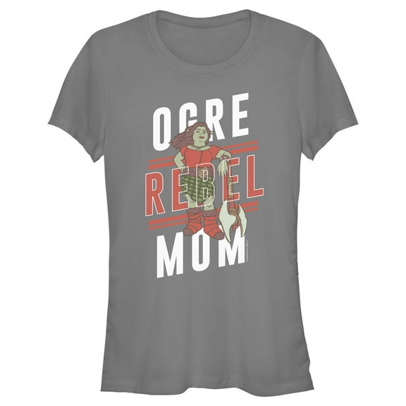 Junior's Shrek Ogre Rebel Mom Graphic Tee Charcoal Large