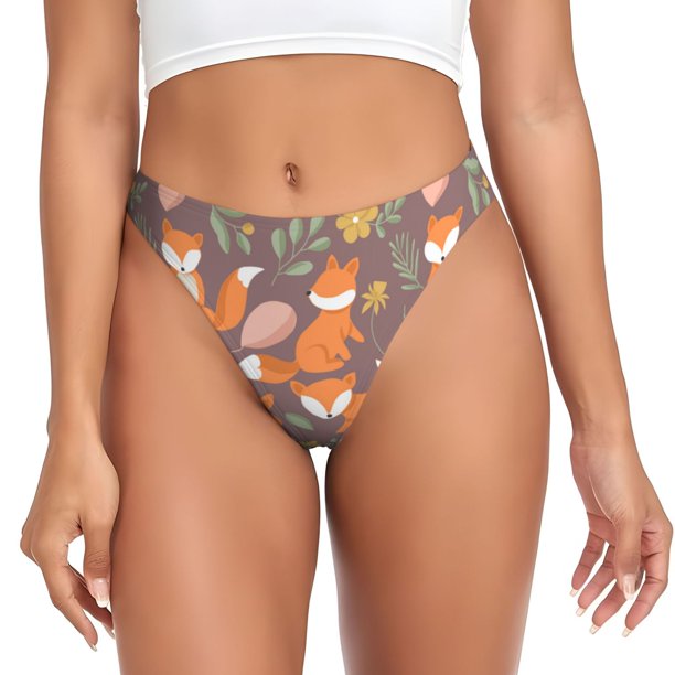 Balery Cute Little Fox Tangas de Algodón para Mujer con Estampado – Ropa Interior Sexy, Transpirable, G-string-X-Small