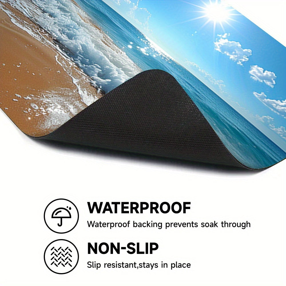 1pc Drain Pad,The Sun Shines On The Blue Sky, The Waves Gently Beat The Coastal Pattern Shore Washer And Dryer Top Protection Mat, Washing Machine Non-Slip Dust Cover Mat, For Laundry, Bathroom,