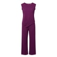 thumbnail image 4 of Prolriy Pant Suits for Women, Women's Trendy 3 Piece Set Long Sleeve Cardigan Sleeveless Top & Wide Leg Pants Business Casual Outfits for Women Purple M, 4 of 6