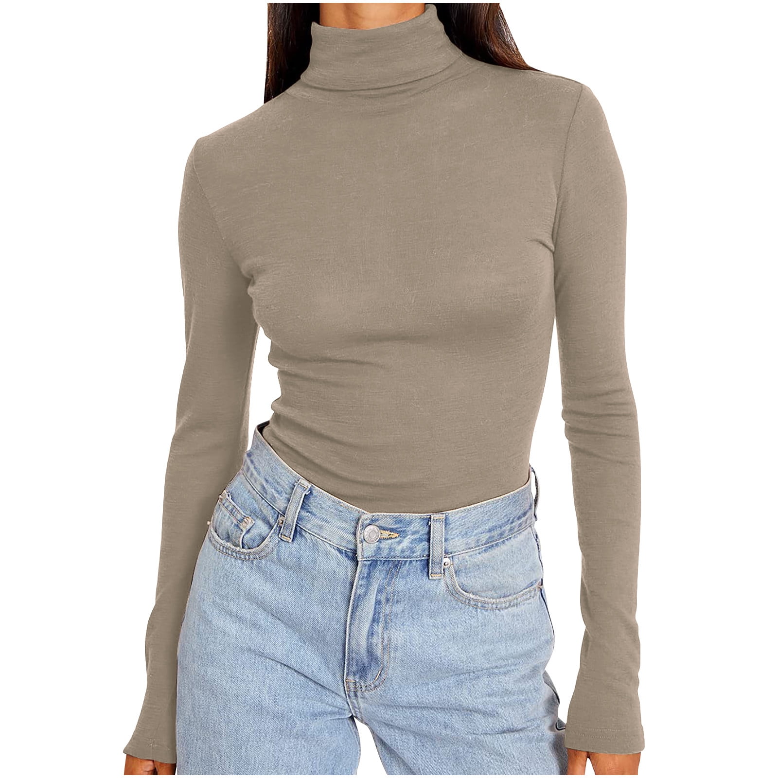 GigrtiJin Women's Plus Size Turtleneck Shirts Spring Fall Long Sleeve Fashion Basic Solid Color Thermal Underwear Tops