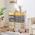 thumbnail image 3 of Topeakmart 15 Drawers Rolling Storage Cart Bin Organizer Metal Frame Plastic Drawers, Yellow/Gray/Beige, 3 of 8