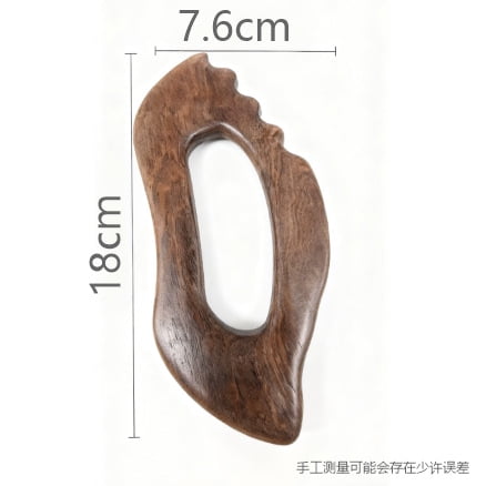 Ebony wood scalpel board, a solid wood scraping tool for promoting blood circulation and unblocking meridians throughout the body, including the legs, shoulders, neck, and back.