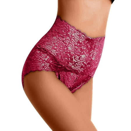kpoplk Women Floral Lace Panties Sexy Hipster Underwear V-Shape Waistband Tangas XXL Wine