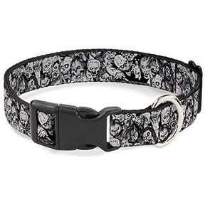 Buckle-Down Pet Collar, Dog Collar Plastic Buckle, Zombie Skulls Sketch, 9.5 to 14.5 Inches 0.5 Inch Wide