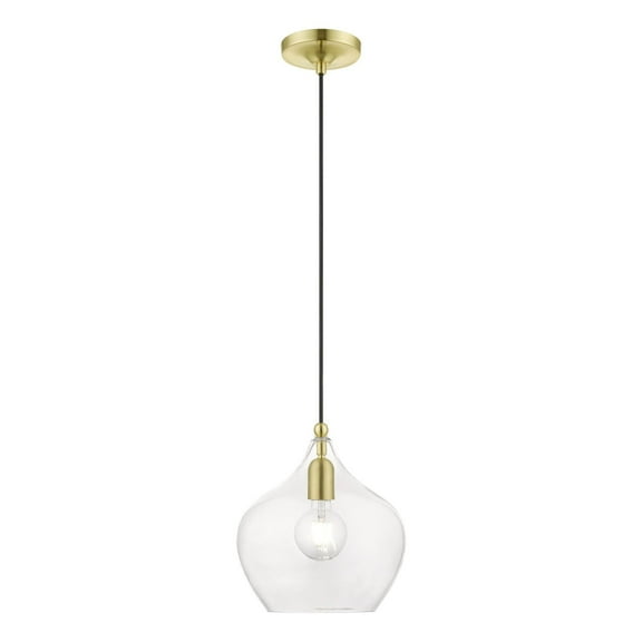 49093-12 Livex Lighting Aldrich - 1 Light Pendant In Transitional Style-17 Inches Tall and 9.75 Inches Wide-Satin Brass/Polished Brass Finish