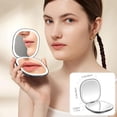 thumbnail image 3 of Compact LED Magnifying Travel Makeup-Mirror - 3.5 inches 1X/10X Magnification Small Hand Pocket Dimmable Double Sided USB Rechargeable Touch Screen, Portable Tabletop Cosmetic (Black), 3 of 7