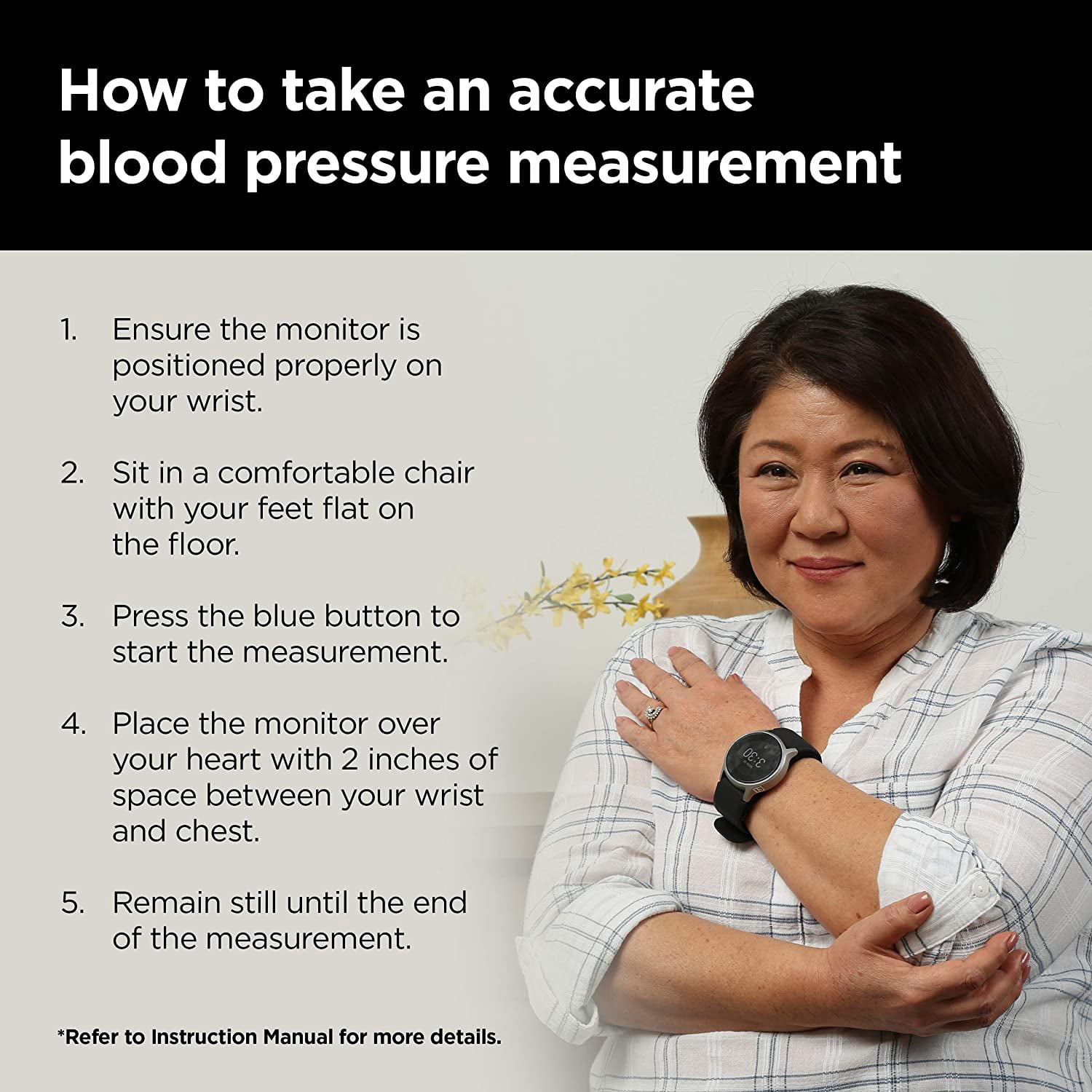 Omron BP8000M - Wearable Blood Pressure Monitor - Bluetooth Wireless Connectivity - Blood Pressure Measurement - Band Fits Medium Wrist Circumferences - 6.3 to 7.5 (16 to 19 cm) - Black - HEARTGUIDE