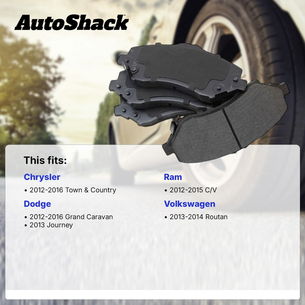 AutoShack Front & Rear Ceramic Brake Pad Set for Dodge, Chrysler & Ram, Grand Caravan 2012-2016 Town & Country 2012-2016 Journey 2013 C/V 2012-2015, FWD AWD L4 2.4L V6 3.6L