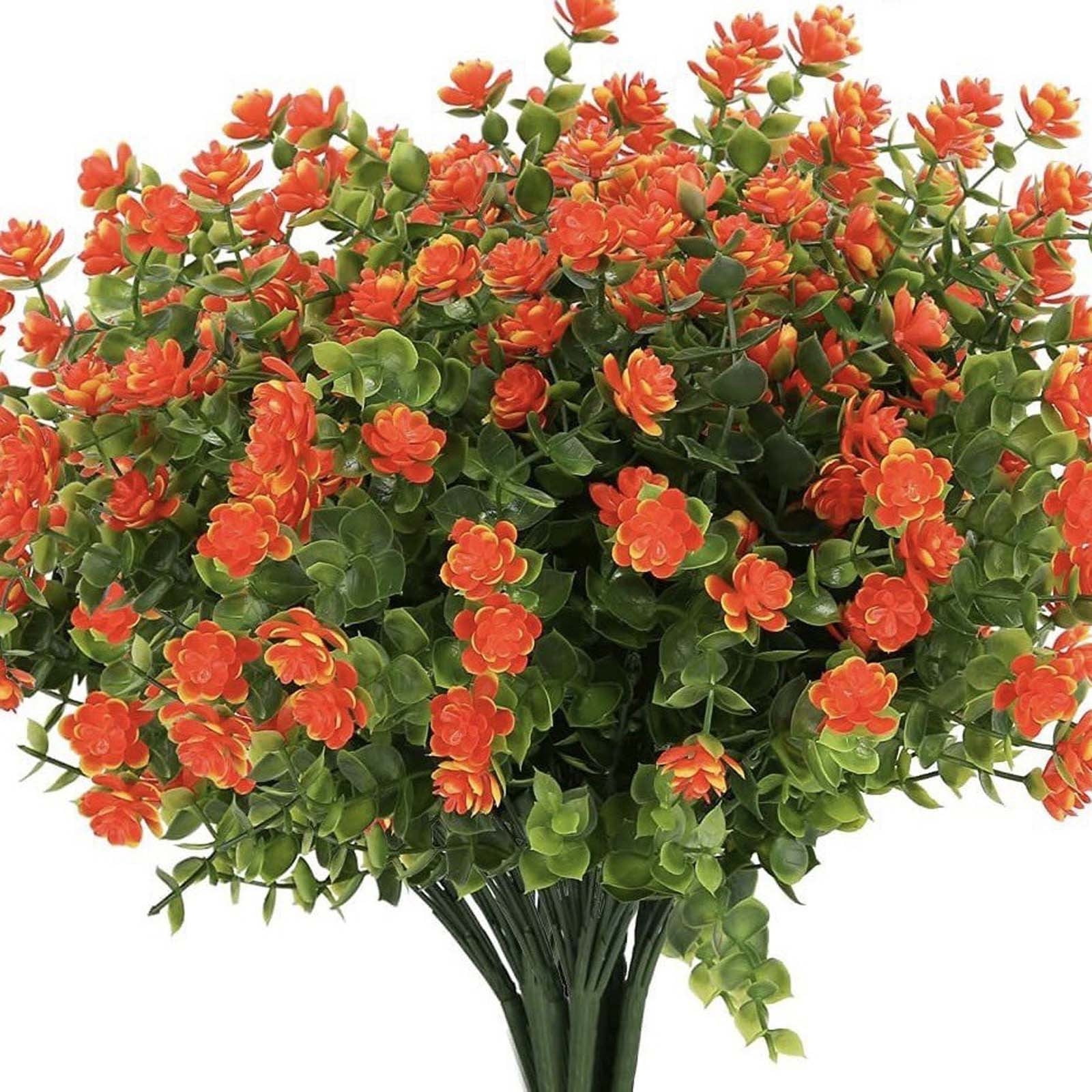kladzum 8 Bundles Artificial Flowers for Outdoor, Fake Plants No Fade Faux Plastic Flowers for Spring Summer Indoor Garden Patio Window Box Kitchen Home Decor