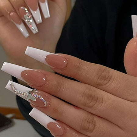 JOYWEI 24 Pieces Press Nails Long Fake Nails Acrylic Ballet French White Glow Butterfly Tape, Nail Design Nails for Ladies and Girls Butterfly | Walmart Canada JOYWEI 24 Pieces Press Nails Long Fake Nails Acrylic Ballet French White Glow Butterfly Tape, Nail Design Nails for Ladies and Girls Butterfly | Walmart Canada