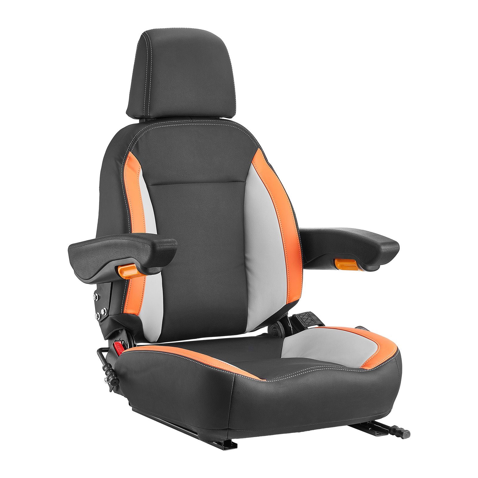 Universal Forklift Seat, Tractor Seat with Adjustable Back, Armrest, Headrest & Safety Belt, Secure Tractor Seat with Micro Switch, Ergonomic Lawnmower Seat for Skid Loader Bulldozer