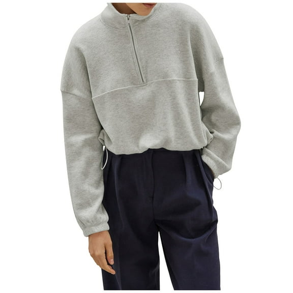 ShomPort Women's Quarter Zip Pullover Fall Long Sleeve Collared Sweatshirt Loose Casual Shirt