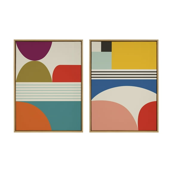 Kate and Laurel Sylvie Mid Century Modern Patterns Framed Canvas Wall Art Set by Rachel Lee of My Dream Wall, 2 Piece Set 28x38 Natural, Colorful Abstract Art Print for Home Wall Décor