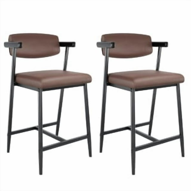 Counter Height Bar Stools Set of 2 With Arms, 26" Upholstered Bar Stools With Back, Wider Seat, Modern Bar Stools Set With Footrest for Kitchen Island,Counter Bar,Easy Assembly,Rustic Brown/Black