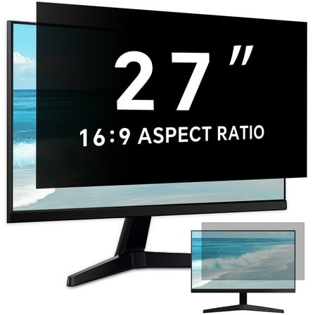 27 Inch Privacy Screen for Computer Monitor 16:9 Aspect Ratio, Eye Protection Anti Blue Light Glare Shield, 27inch Removable Black Blackout Anti Spy Desktop Security Private Filter