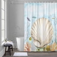 thumbnail image 5 of Shell Starfish Bathroom Shower Curtain, Watercolor Fish Seaweed Nautical Waterproof Washable Soft Bath Curtain for Bathtub Decor with 12 Hooks&Grommet, 66x72 Inch, 5 of 9