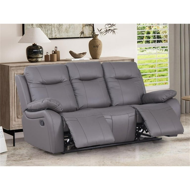 Alexent Manual Faux Leather Recliner 3 Seater Sofa Couch in Gray