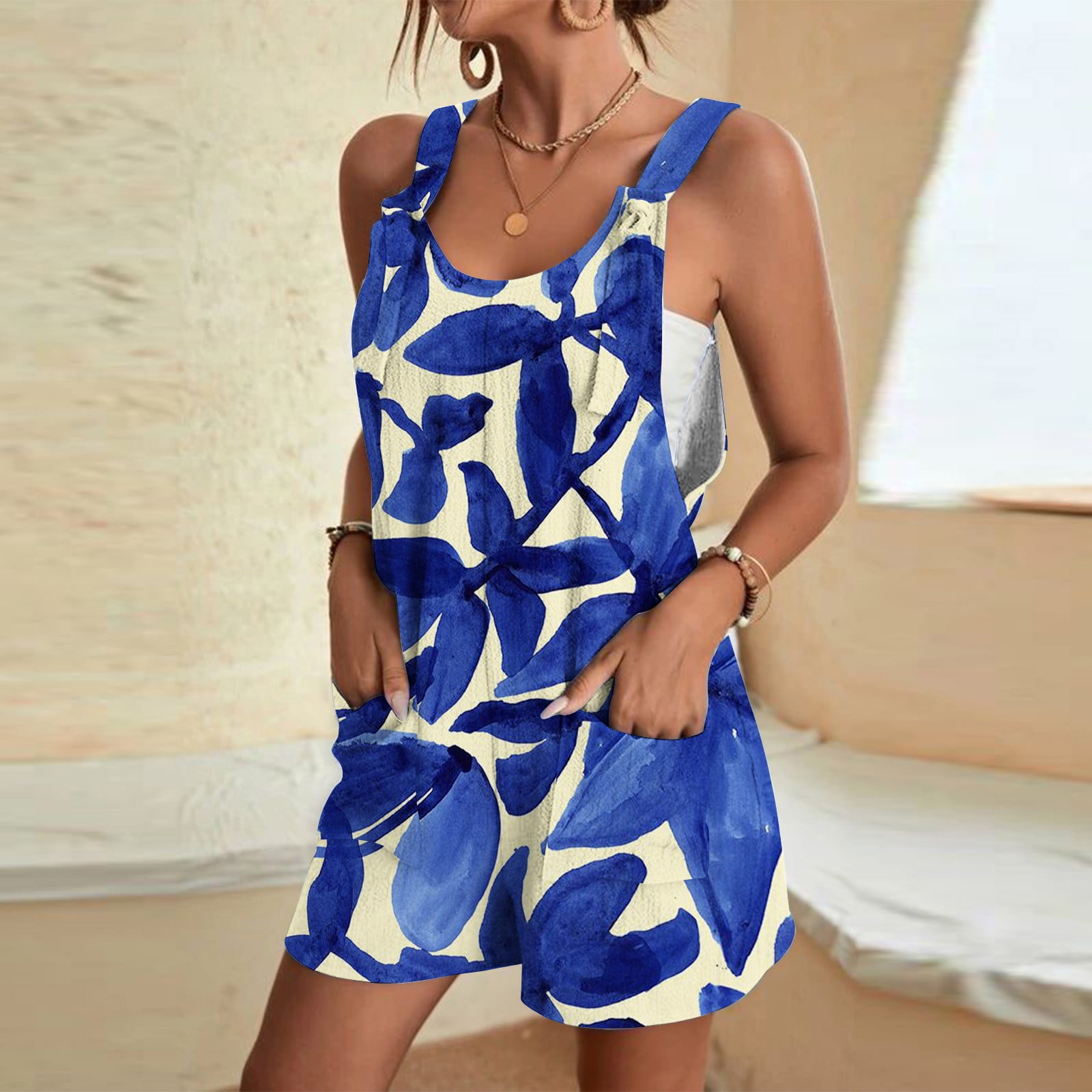 Jumpsuit for Women 2023 Fashion Floral Casual Loose Off The Shoulder Comfy With Pockets Summer