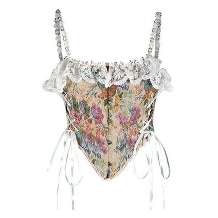 

NECHOLOGY Corset Jumpsuits for Women Womens Bustier Corset Top Eyelet Fashion Floral Print Push Wait Loss for Women Underwear Beige Small