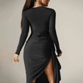 thumbnail image 2 of Black Long-Sleeve Draped Midi Dress (S, Black), 2 of 6