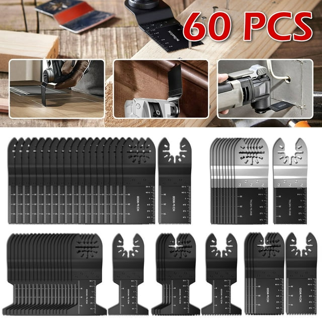 Pluokvzr 60 Pack Professional Upgrade Wood/Bi-Metal Oscillating Saw Blades Universal Quick Release Multitool Tool Blade Japan Tooth for Bosch, Craf