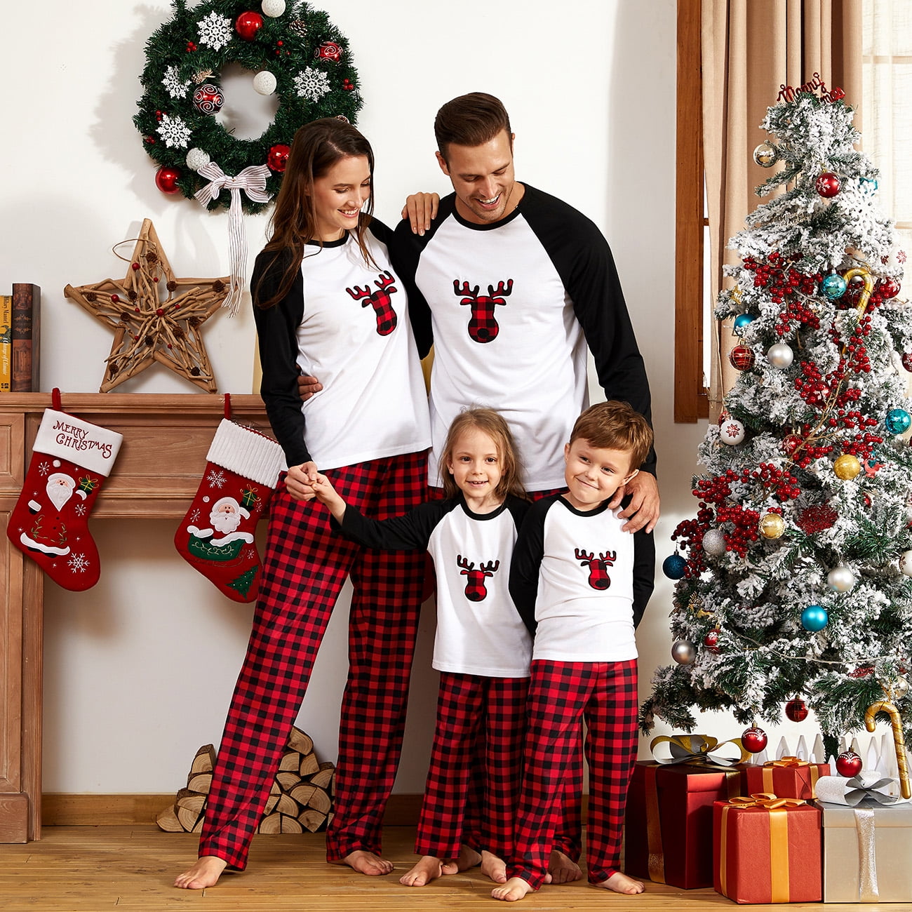 PatPat Black/White Mommy and Me Christmas Plaid Deer Family Matching ...