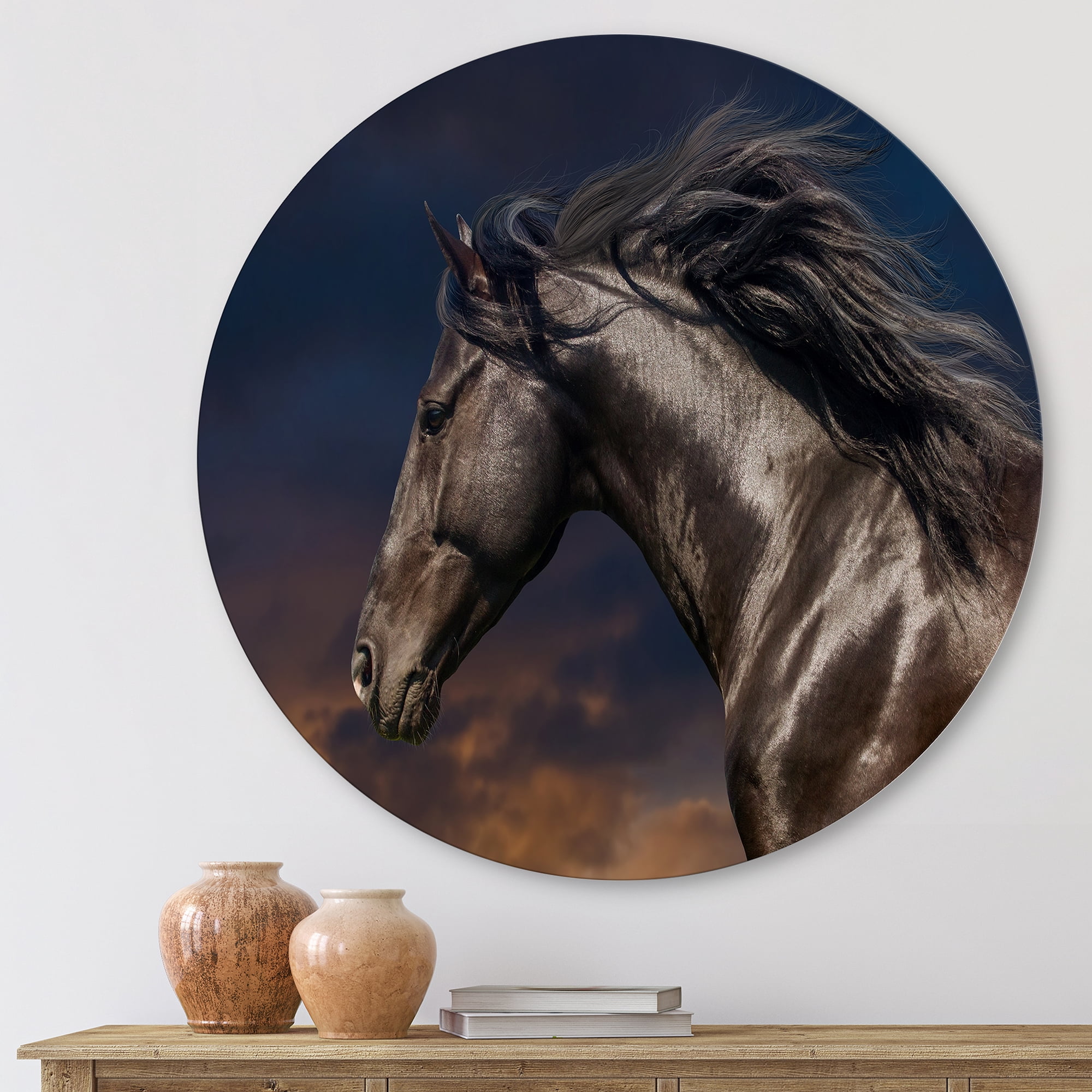 Designart 'Close Up Of Thoroughbred Nonius Stallion Horse III' Farmhouse Circle Metal Wall Art 23x23 - Disc of 23