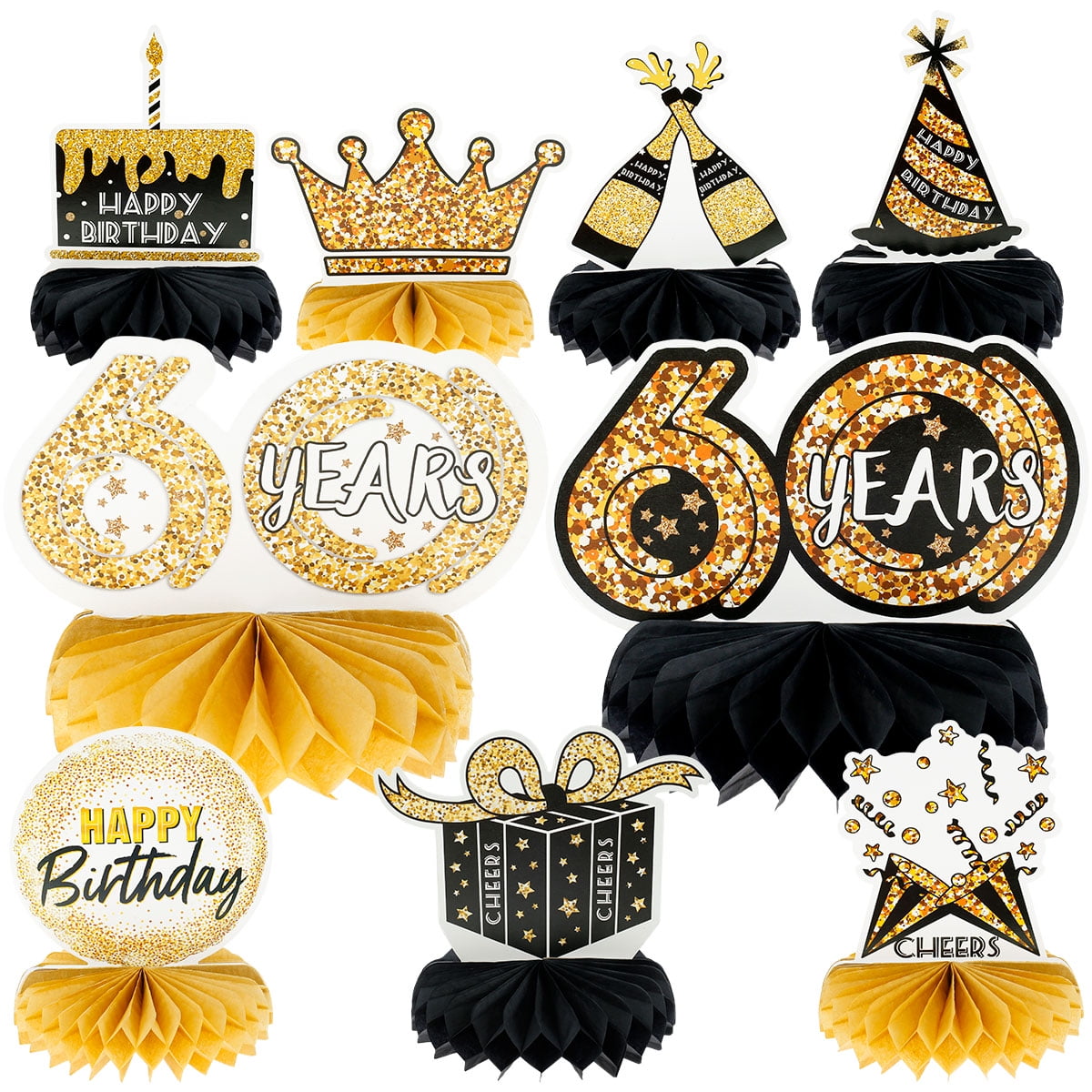 Willstar 9Pcs Happy 60th Birthday Decoration Honeycomb 60th Birthday Centerpieces Set