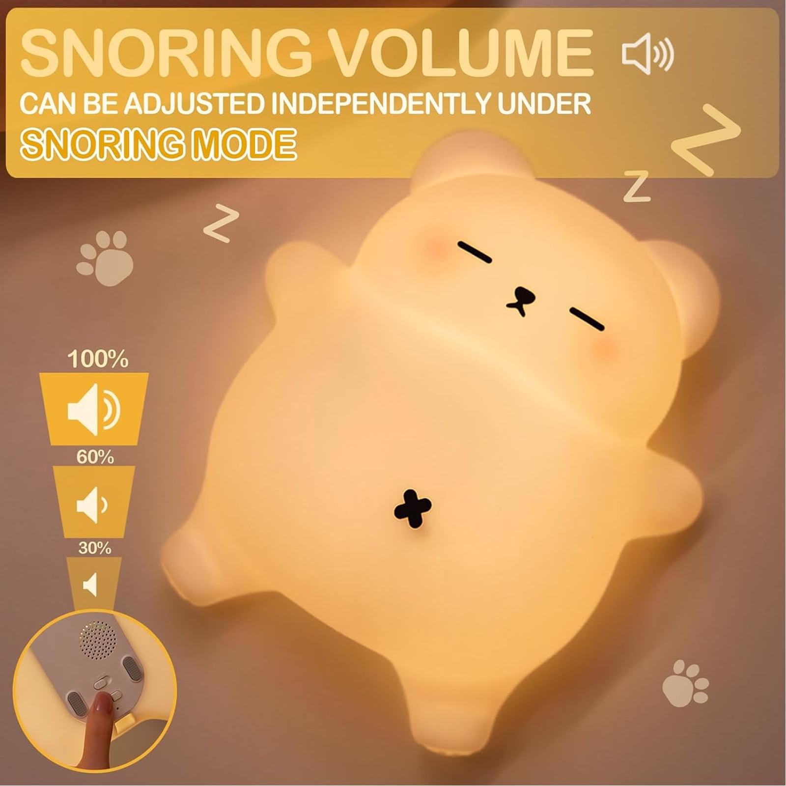 Snoring Bear Night Light for Kids, Rechargeable Cute Bear Silicone Lamp with Snoring Sound Effect & Timer, Dimmable Nursery Lights for Kids Room Decor, Funny Christmas Gifts for Kids Boys Girls