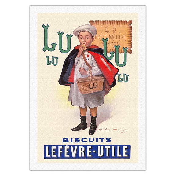 Lu Biscuits - The Little Student (Le Petit Ecolier) - Lefèvre-Utile (LU) - Vintage Advertising Poster by Firmin Bouisset c.1897 - Fine Art Rolled Canvas Print 27in x 40in