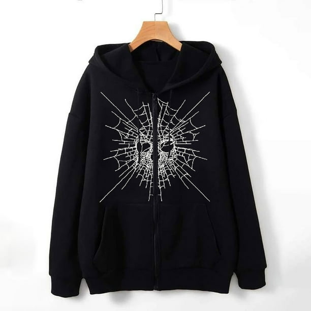 Puntoco, sudadera de calavera oscura de otoño/invierno para mujer, sudadera con capucha para hombre y mujer, sudadera gótica de pareja Harajuku, sudadera con cremallera de gran tamaño, liquidación Puntoco Puntoco-2235