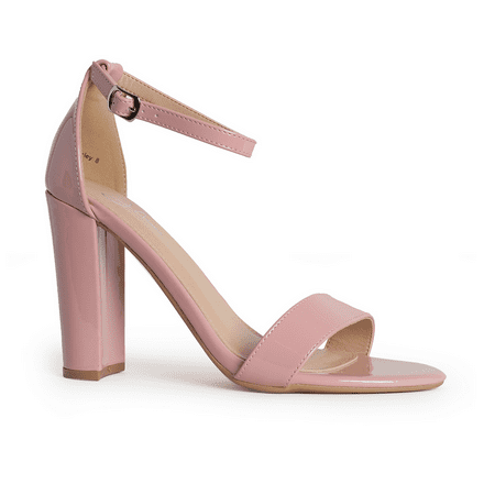 

J.Adams Shirley - Women s High Heel Chunky Party Dress Shoes Ankle Strap Wedding Heeled Sandals - Dusty Rose Patent - 7.5