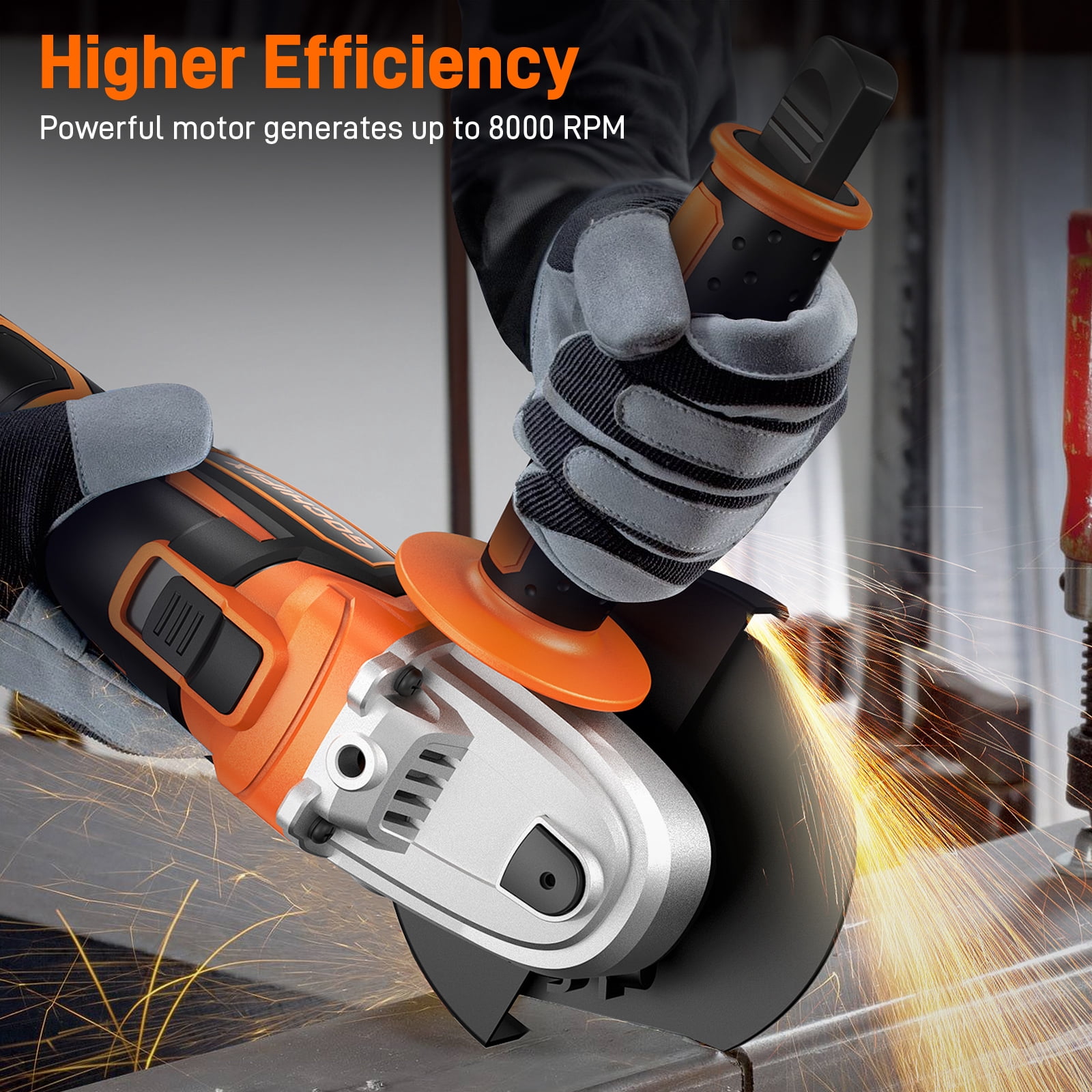 GOCHIFIX 20V Cordless Angle Grinder Kit with 4.0Ah Battery, 8000RPM Brushless Motor, 4-1/2 inch Portable Cut off Power Tool for Grinding Cutting and Polishing, Ergonomic 3-Position Auxiliary Handle