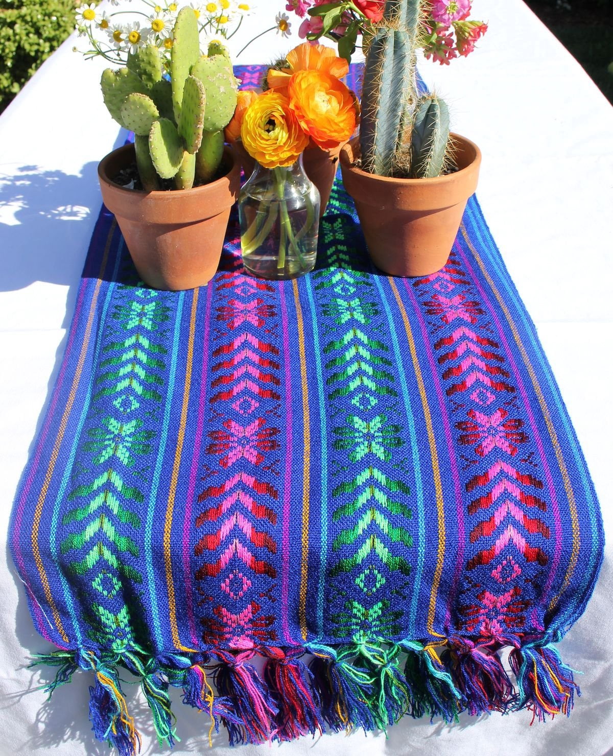 Del Mex Mexican Rebozo Table Runner, Soft Woven Fiesta Wedding Party Decor, 74" x 14" (Blue)