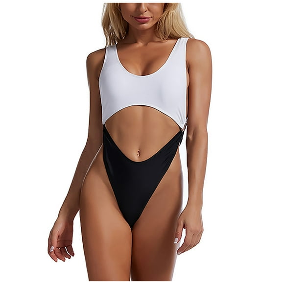 FhsagQ Swimsuit Sets for Women Crotchless Blue Women Fashion Tank Hallow out Patchwork One-Piece Swimsuit Bathing Suit Bikini Women's Swimsuit Sets Plus Size White S