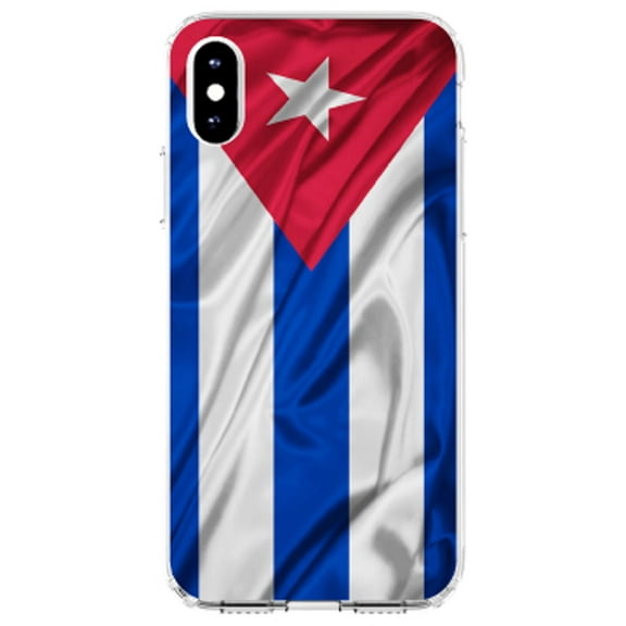 DistinctInk Clear Shockproof Hybrid Case for iPhone X / XS (5.8" Screen) - TPU Bumper, Acrylic Back, Tempered Glass Screen Protector - Red White Blue Cuban Flag Cuba