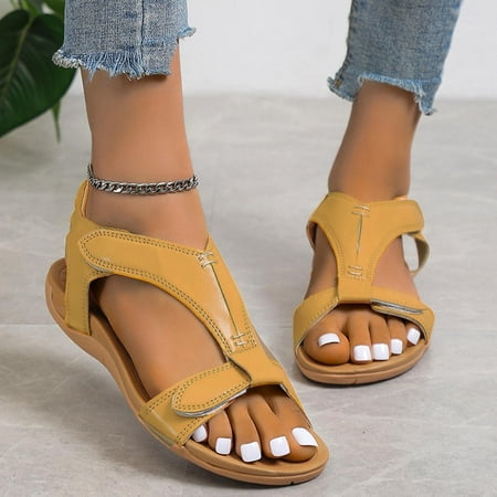 

Clearance!Yohome Velcro Flat Beach Sandals Yellow 43