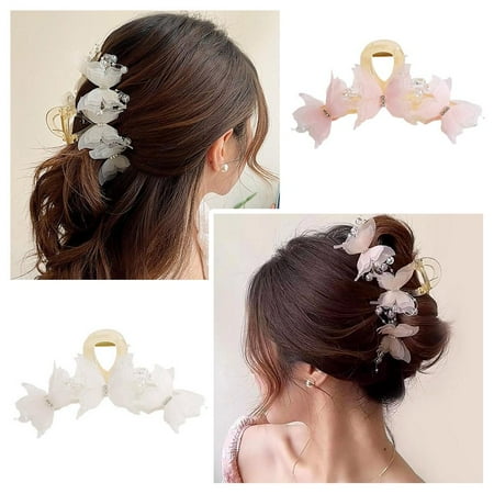 FurNest Acrylic Decorative Hair Clip Sweet Bead Butterfly Clip for