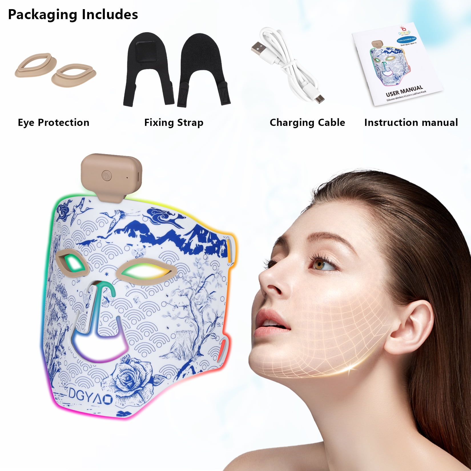 DGXINJUN Led Face Mask Light, 8 Colors LED Facial Mask Skin Care for Women Home Travel